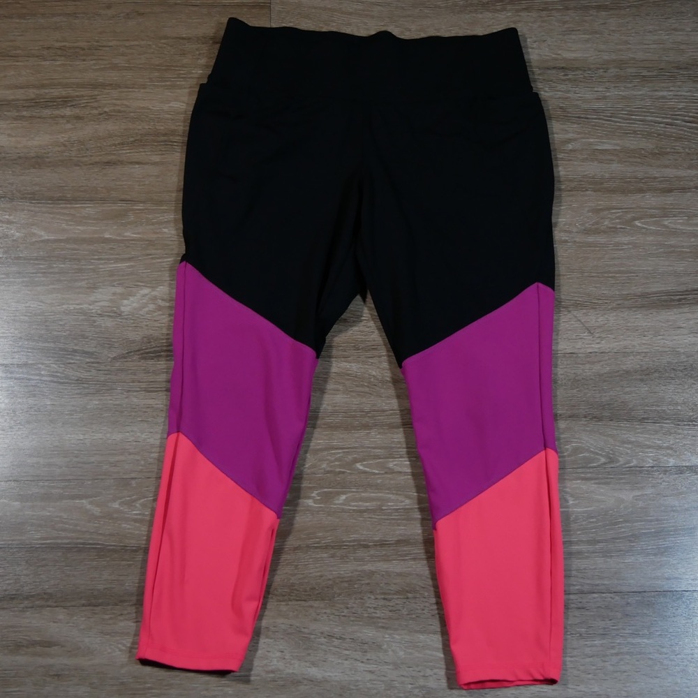 Livi Lane Bryant Wicking 7/8 Leggings Womens 18/20 Colorblock Black Purple Coral
